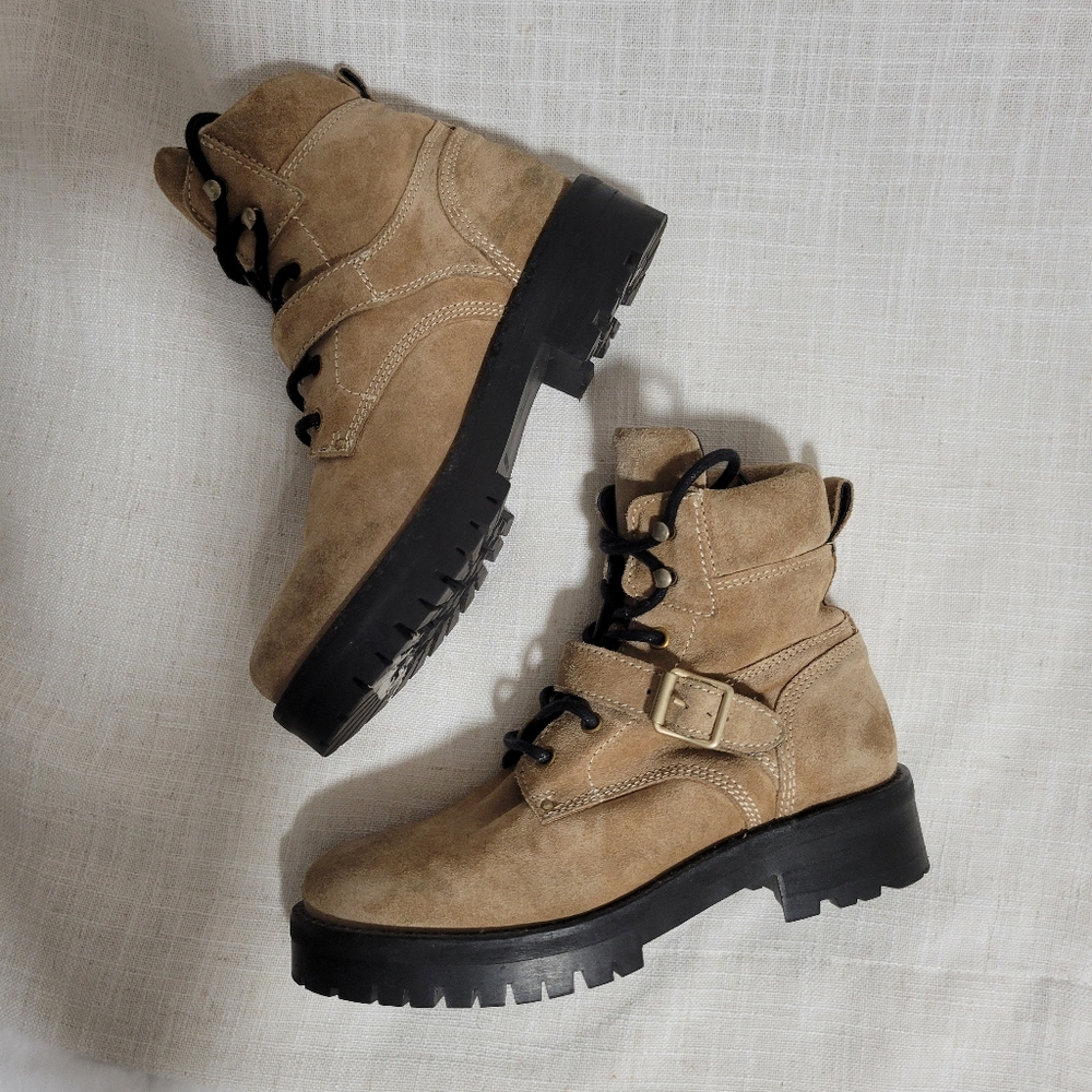 All Saints Paulina Suede Buckle Moto Combat Boots - Picture 3 of 7